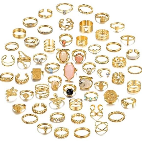 60 Pcs Gold Stacks Ring Sets for Women Non Tarnish,Dainty Vintage Stackable Ring - Picture 8 of 8